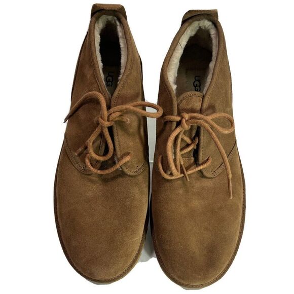 UGG Mens Tan Suede Boots Size 12 Ankle Chukka Maksim Shearling Tamarind NEW - Picture 15 of 17